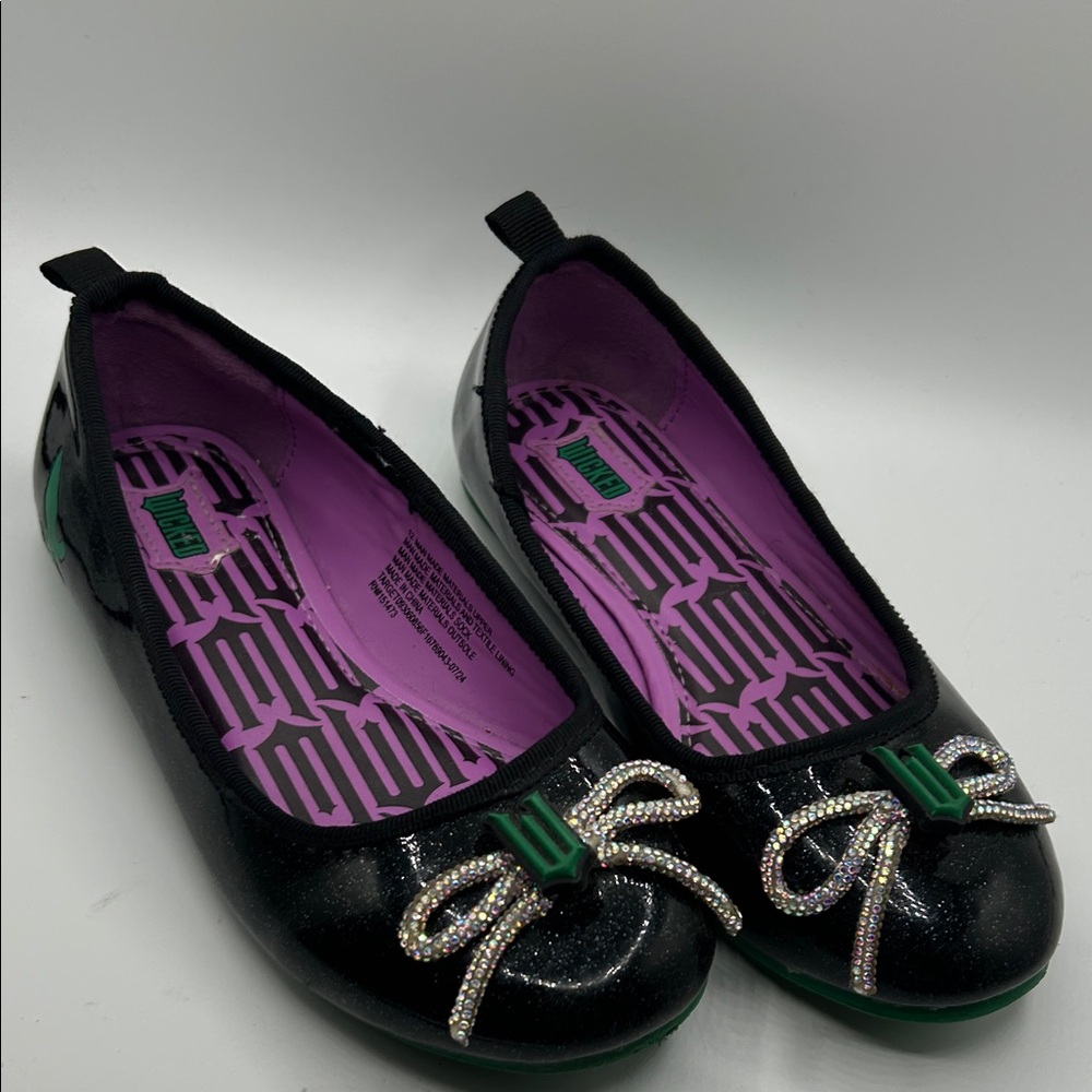 Black Glitter Girls' Ballet Flats with Rhinestone Bow